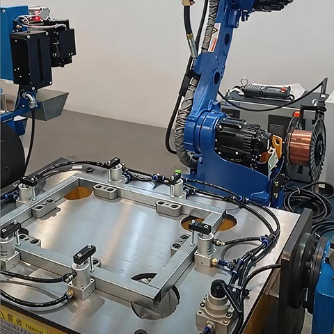 Robotic welding fixture with pneumatic clamps