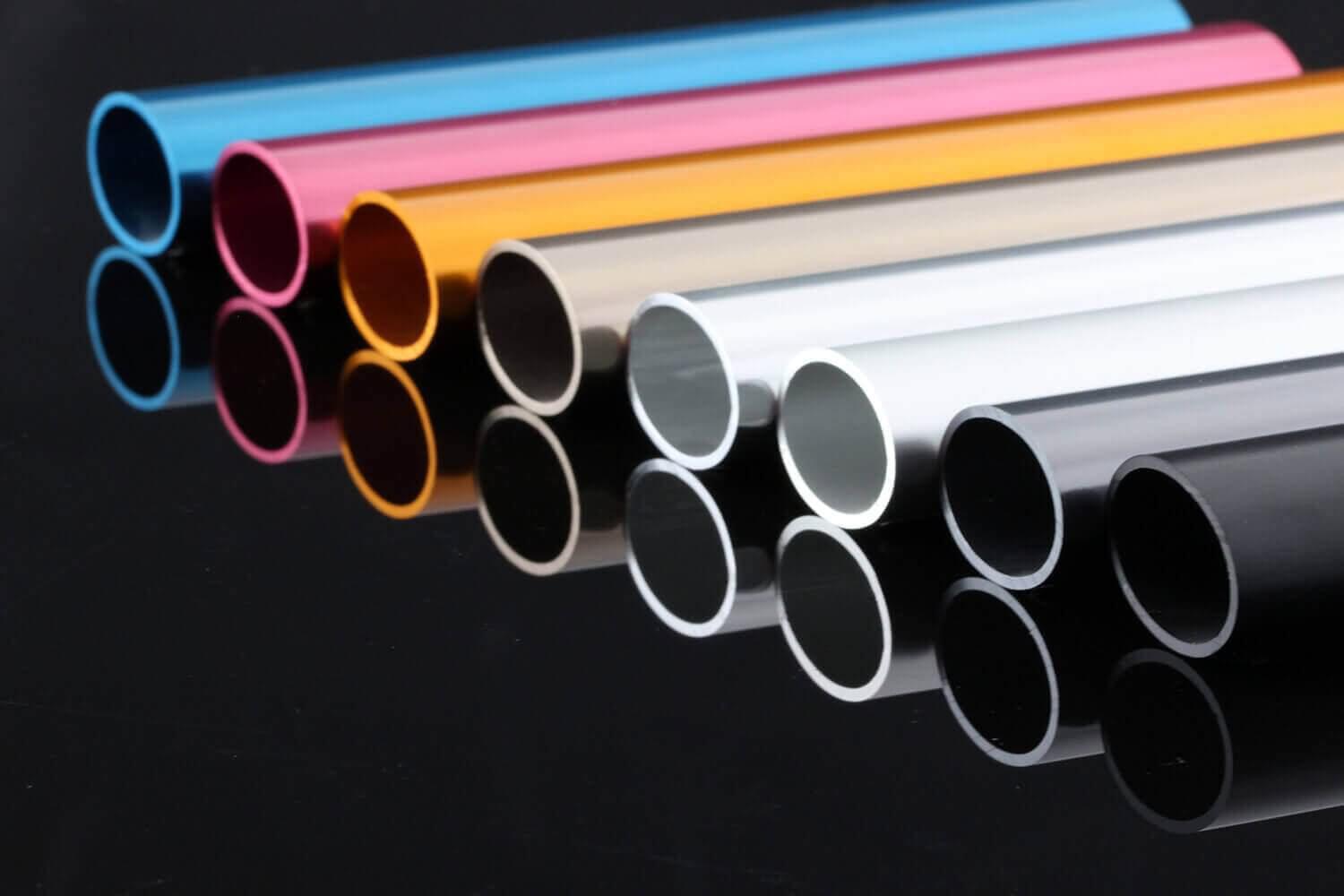 Anodized aluminum tubes in multiple surface-finish colors